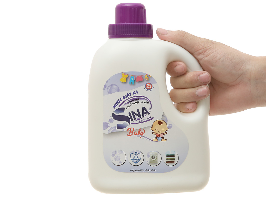 Nước giặt xả baby Sina 7in1 tím chai 980ml 6