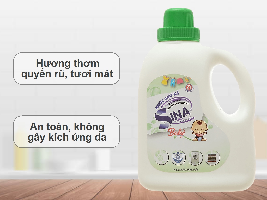 Nước giặt xả baby Sina 7in1 xanh lá chai 980ml 2