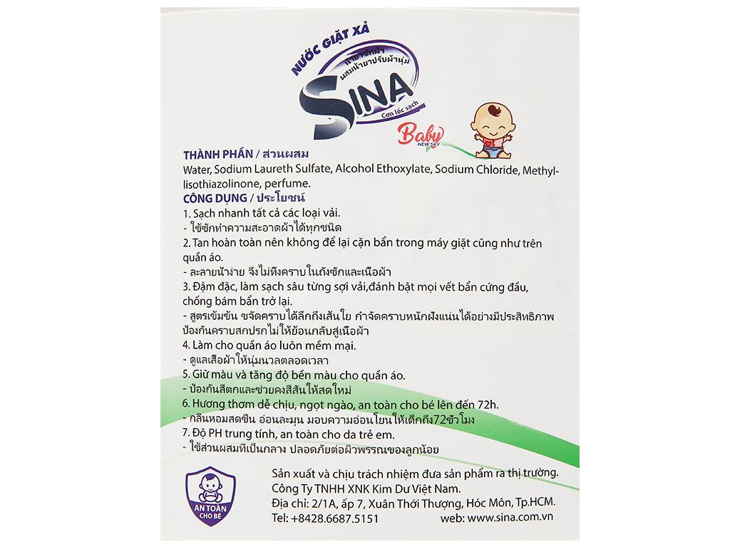 Nước giặt xả baby Sina 7in1 xanh lá can 3.06 lít 4