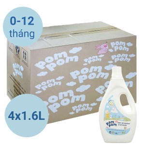 Thùng 4 chai Nước giặt xả Pom Pom cho bé sơ sinh 1.6 lít (0-12 tháng)
