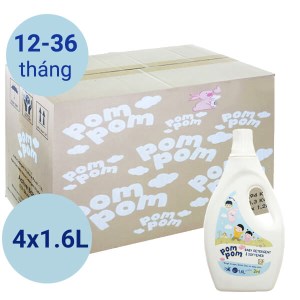 Thùng 4 chai Nước giặt xả Pom Pom cho bé năng động 1.6 lít (12-36 tháng)