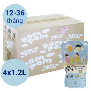 Thùng 4 túi Nước giặt xả Pom Pom cho bé năng động 1.2 lít (12-36 tháng)