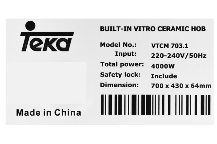 Bếp hồng ngoại lắp âm Teka VTCM 703.1 Màu Đen
