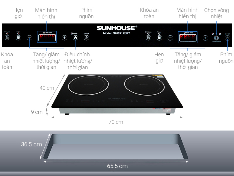 Bếp hồng ngoại đôi âm Sunhouse SHB9112MT 3600W