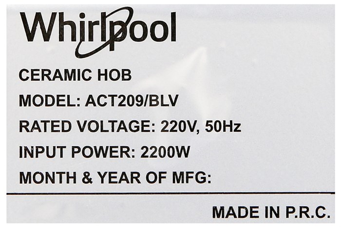 Bếp hồng ngoại Whirlpool ACT209/BLV Màu Đen