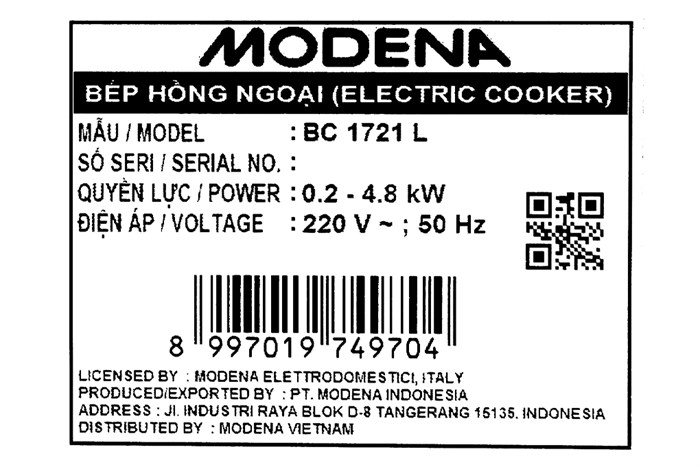 Bếp hồng ngoại đôi lắp âm Modena BC 1721 L Màu Đen