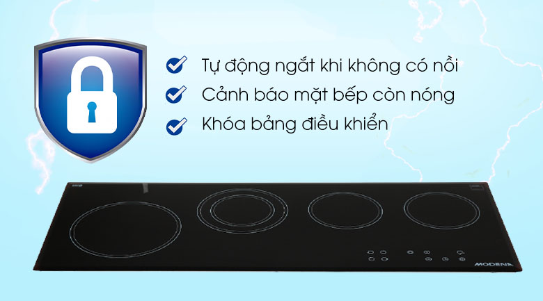 Bếp hồng ngoại 4 vùng nấu lắp âm Modena BC 1941