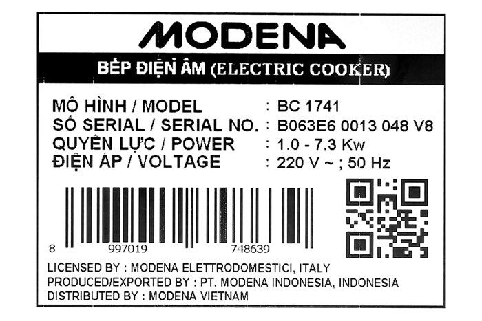 Bếp hồng ngoại 4 vùng nấu lắp âm Modena BC 1741 Màu Đen