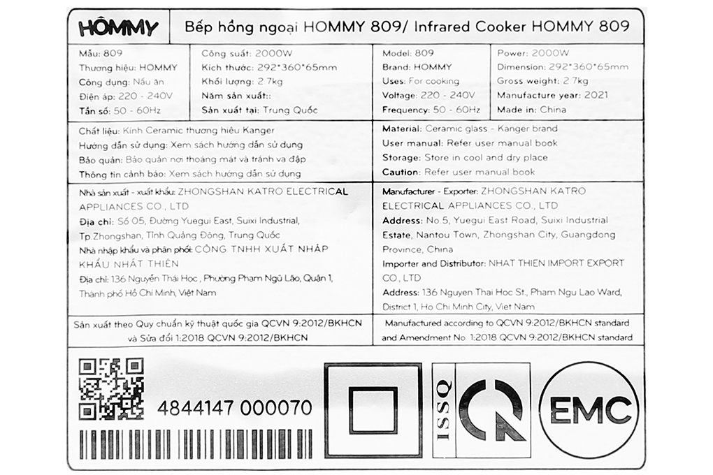 Bếp hồng ngoại đơn Hommy 809