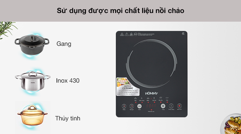 Bếp hồng ngoại đơn Hommy 809 - Sử dụng mọi chất liệu nồi chảo