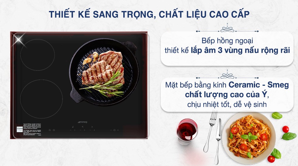 Bếp hồng ngoại 3 vùng nấu lắp âm Smeg SE363ETB (536.64.101)