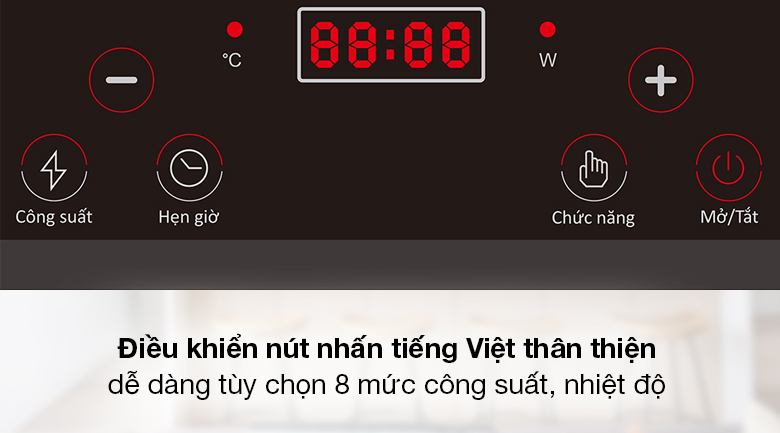 Bếp hồng ngoại Delites 853 - Điều khiển nút nhấn tiếng Việt dễ dàng điều chỉnh 8 mức công suất và nhiệt độ