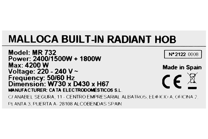 Bếp hồng ngoại đôi âm Malloca MR 732 4200W Màu Đen