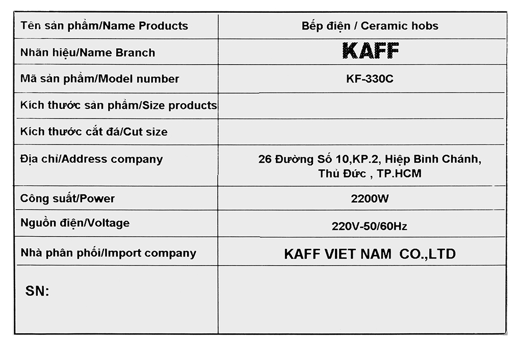Bếp hồng ngoại đơn lắp âm KAFF KF-330C