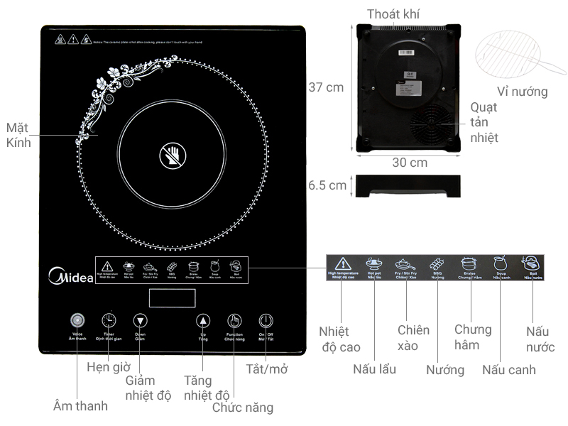 Thông số kỹ thuật Bếp hồng ngoại Midea MIR-T2013DA