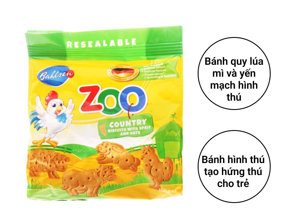 Bánh quy lúa mì và yến mạch hình thú Bahlsen Zoo gói 100g 2