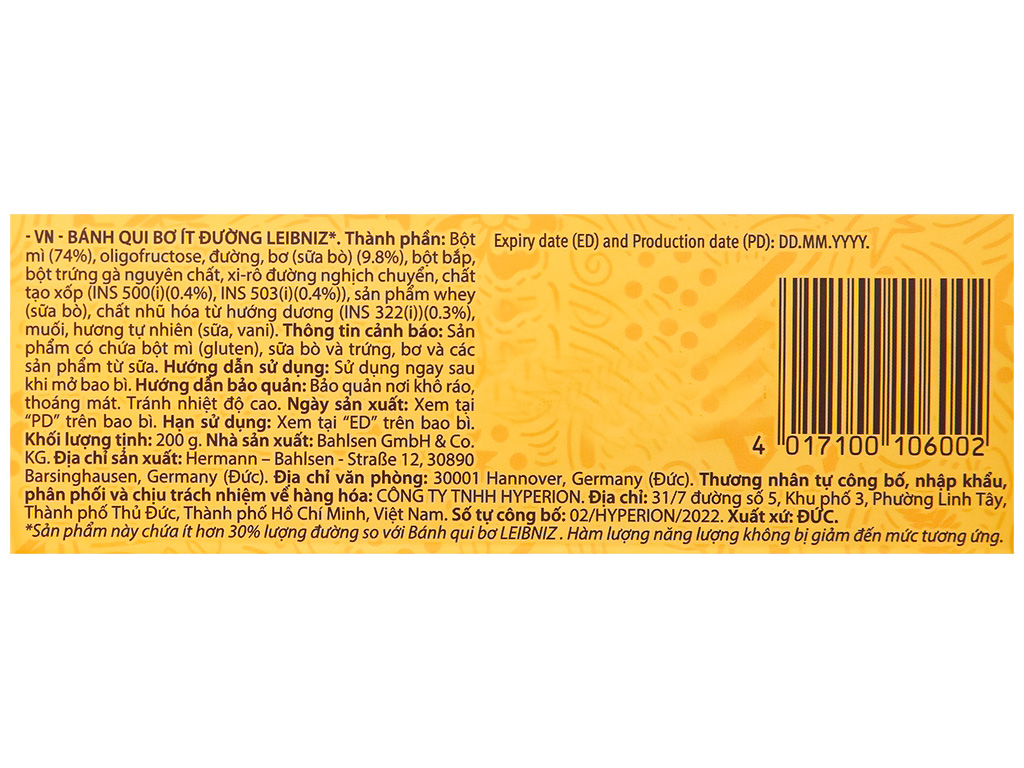 Bánh quy bơ ít đường Bahlsen Leibniz gói 200g 11