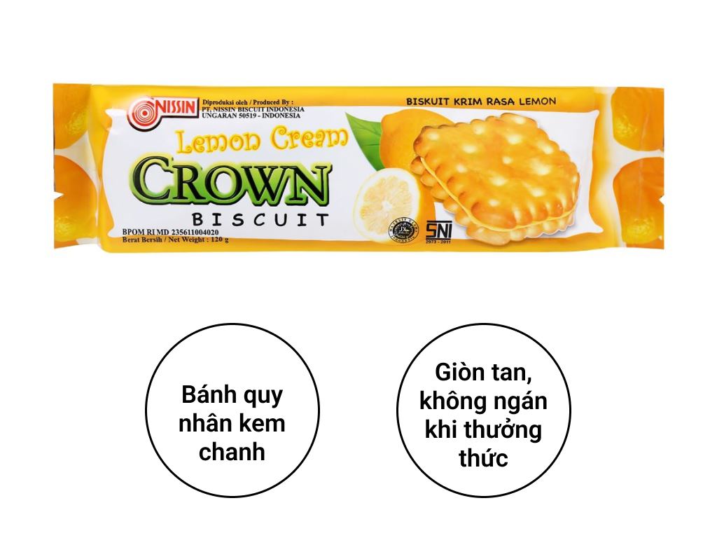Bánh quy nhân kem chanh Nissin Crown gói 120g 2
