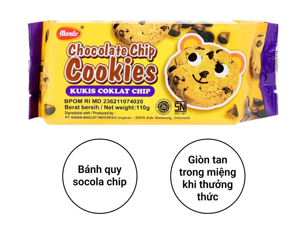 Bánh quy Monde Chocolate Chip gói 110g 2