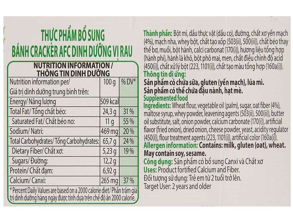 Bánh vị rau xanh AFC 4 gói x 25g giá tốt tại Bách hoá XANH