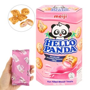 Bánh gấu nhân kem dâu Meiji Hello Panda hộp 50g
