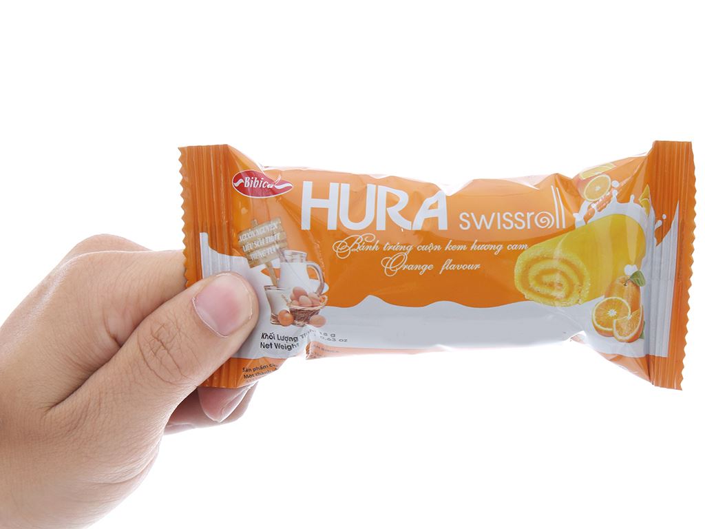 Bánh trứng cuộn kem hương cam Hura Swissroll hộp 360g (20 cái) 5