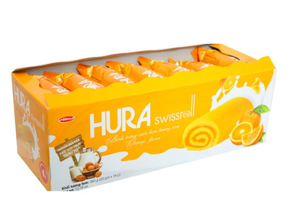 Bánh trứng cuộn kem hương cam Hura Swissroll hộp 360g (20 cái) 1