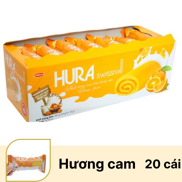 Hộp 20 cái bánh trứng cuộn kem cam Hura Swissroll