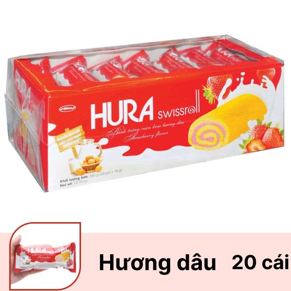 Hộp 20 cái bánh trứng cuộn kem dâu Hura Swissroll