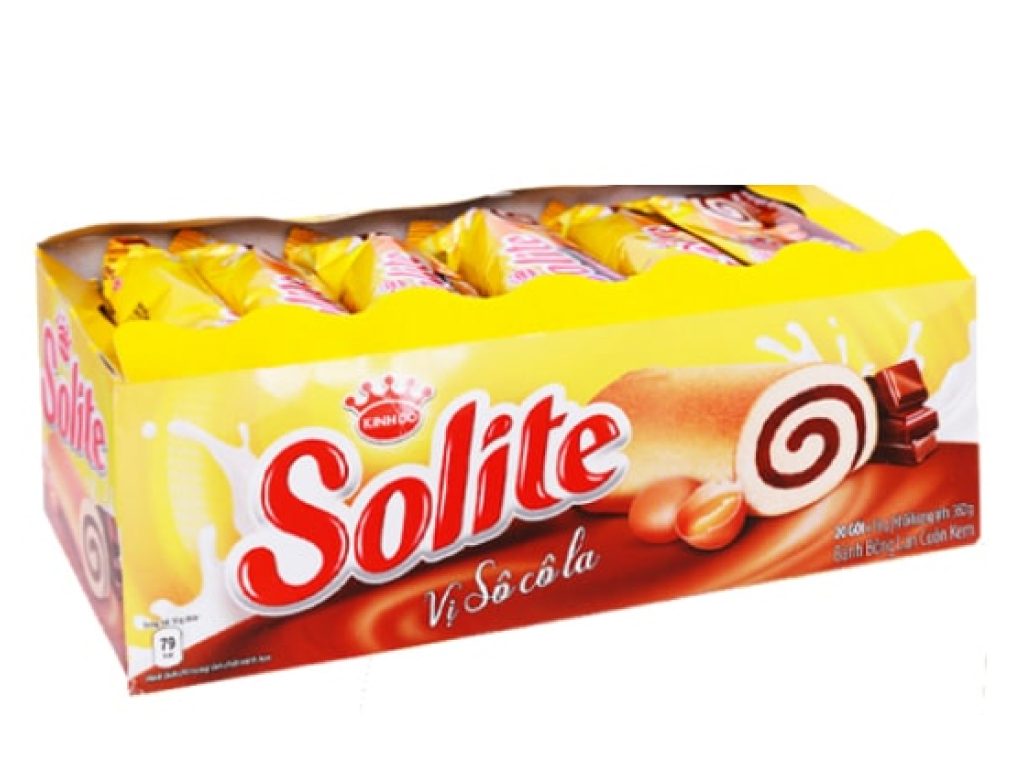 Bánh bông lan cuộn kem vị socola Solite hộp 360g (20 cái) 0