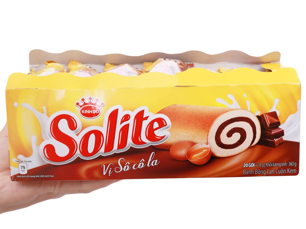 Bánh bông lan cuộn kem vị socola Solite hộp 360g (20 cái) 6
