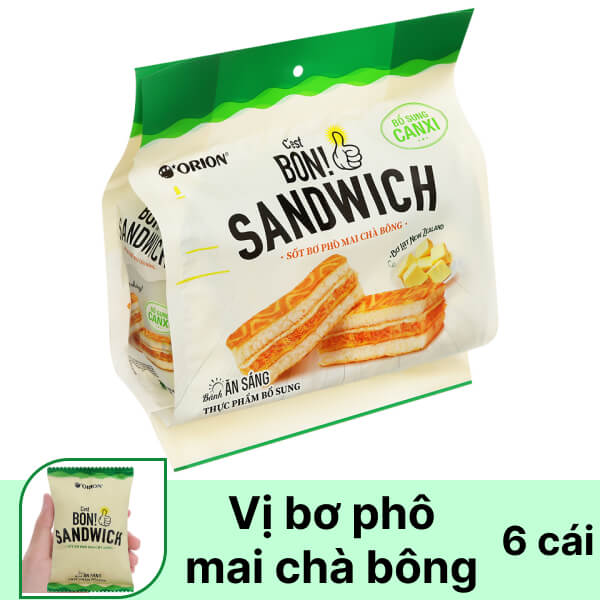 Gói 6 cái bánh sandwich sốt bơ phô mai chà bông Orion C'est Bon
