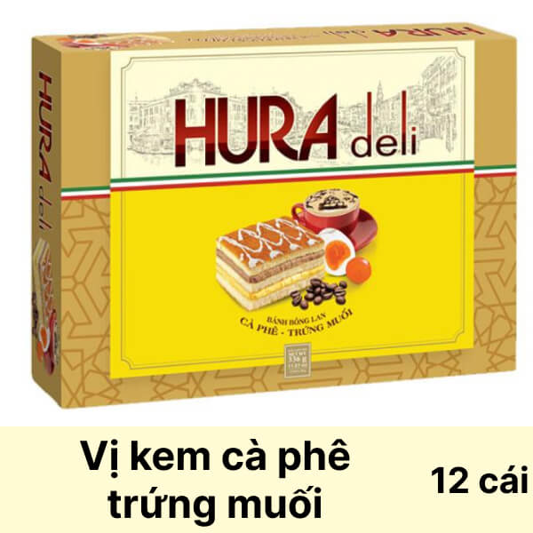 Hộp 12 cái bánh bông lan tầng kem cà phê - trứng muối Hura