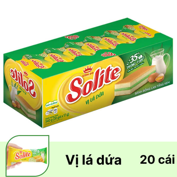Hộp 20 cái bánh bông lan cuộn kem lá dứa Solite