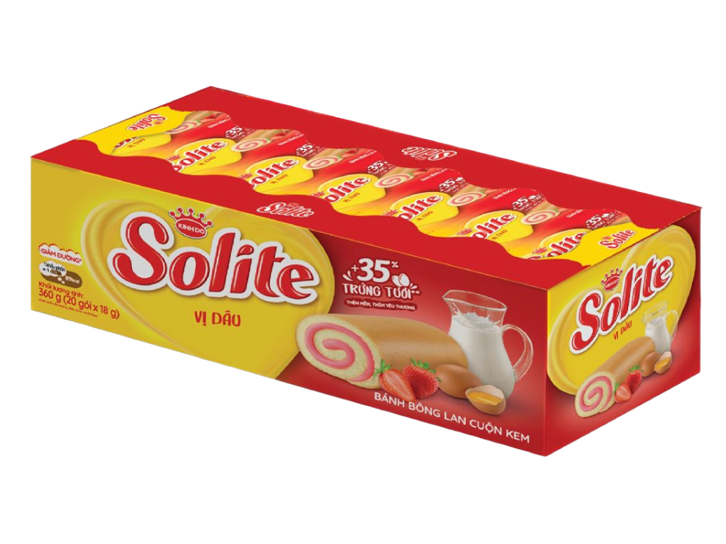 Bánh bông lan cuộn kem vị dâu Solite hộp 360g (20 cái) 1