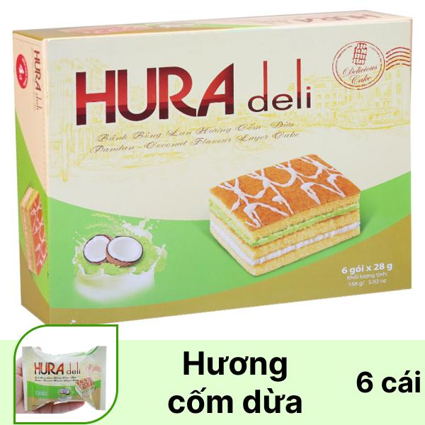 Hộp 6 cái bánh bông lan cốm dừa Hura Deli