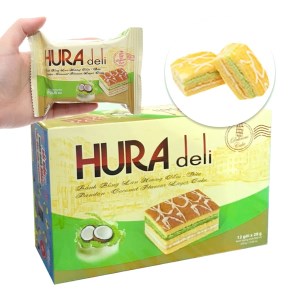 Bánh bông lan hương cốm dừa Hura Deli hộp 336g (12 cái)
