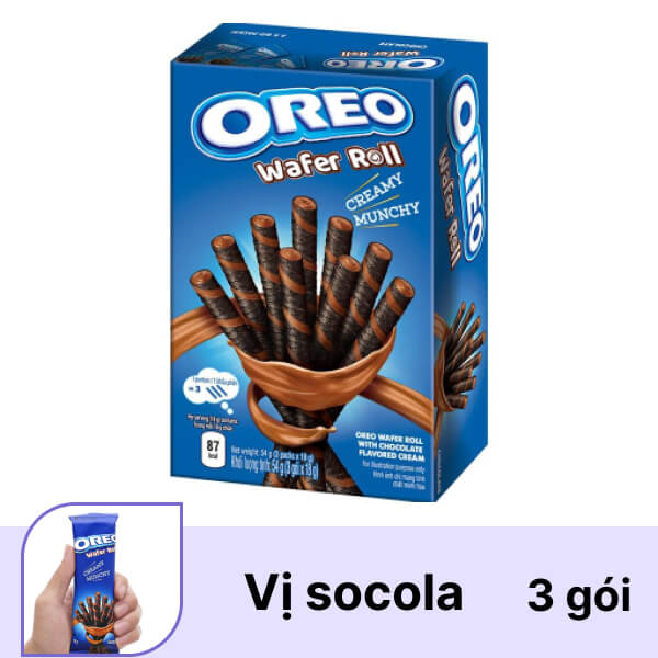 Bánh quế sô cô la Oreo Wafer Roll 3 gói x 18g