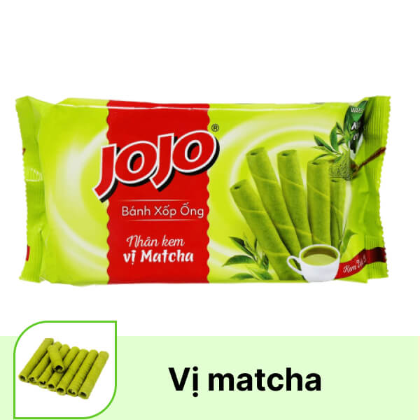 Bánh xốp ống nhân kem vị matcha Jojo gói 100g
