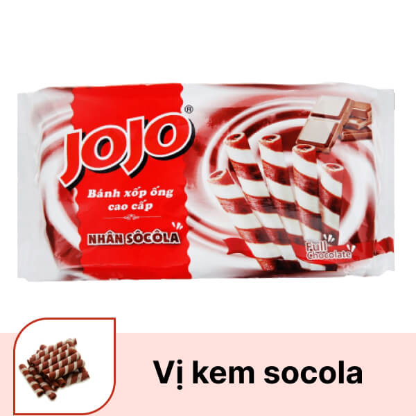 Bánh xốp ống nhân kem socola Jojo gói 100g