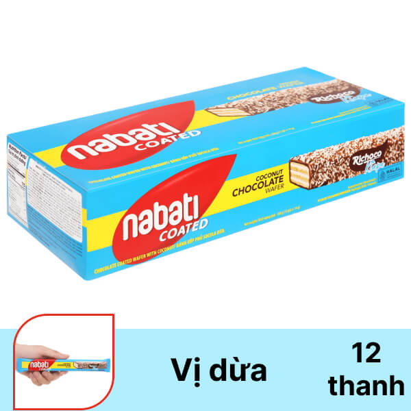 Bánh xốp phủ socola vị dừa Nabati Richoco Coated 168g