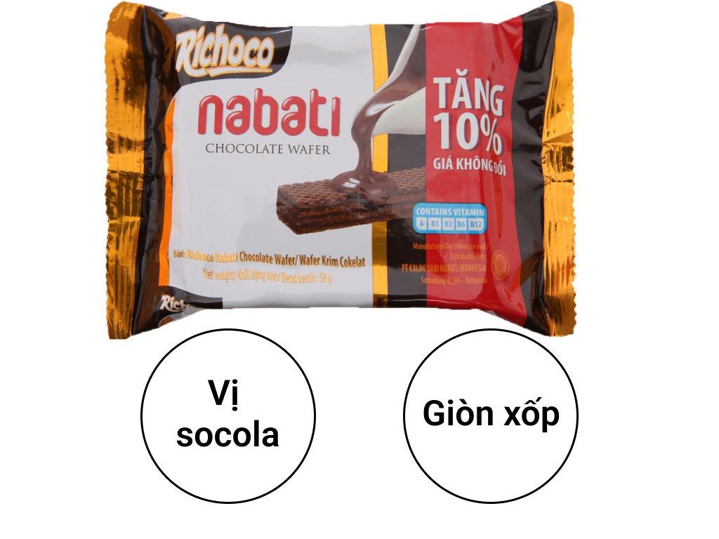 Bánh xốp nhân socola Nabati gói 58g 2