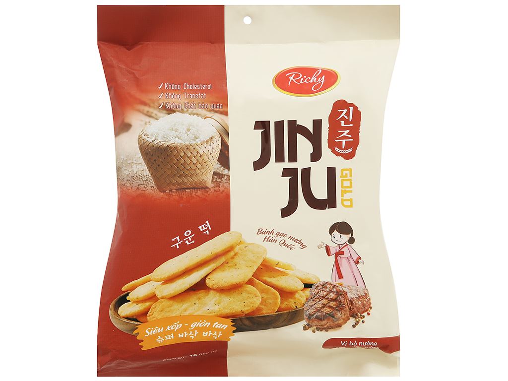 Bánh gạo vị bò nướng tiêu một nắng Richy Jinju Gold gói 134.4g 1