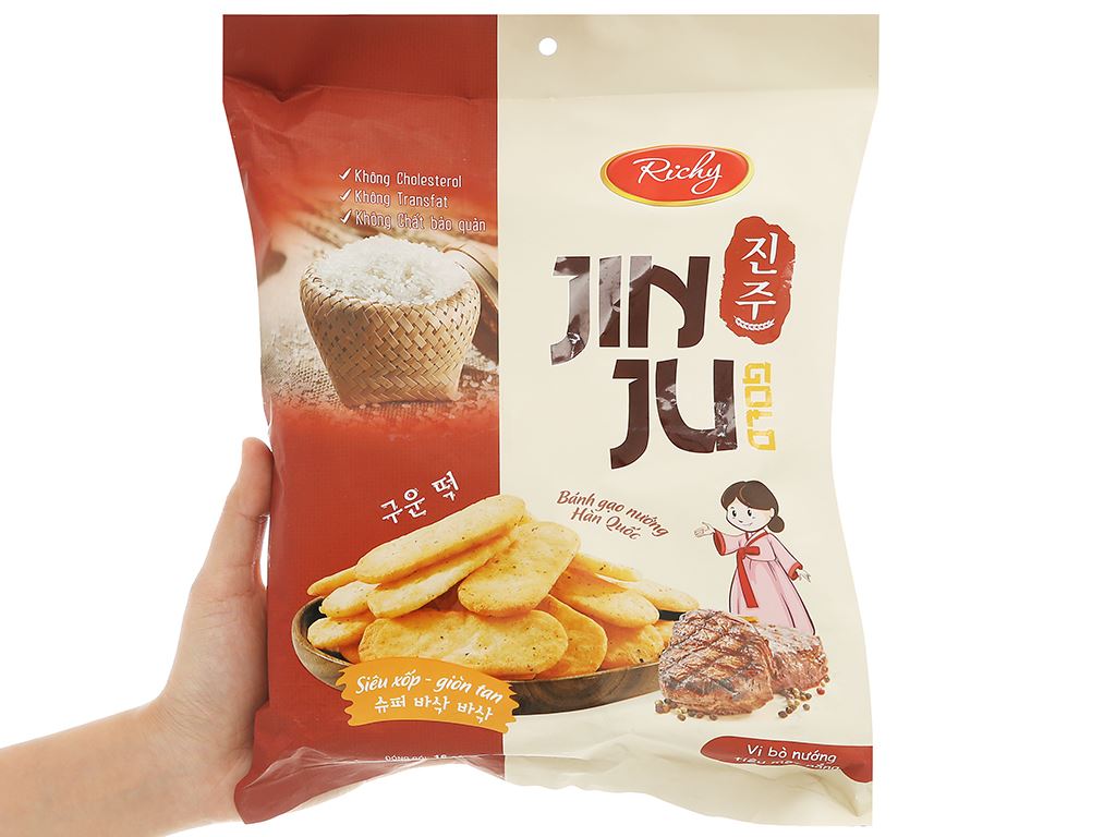 Bánh gạo vị bò nướng tiêu một nắng Richy Jinju Gold gói 134.4g 8