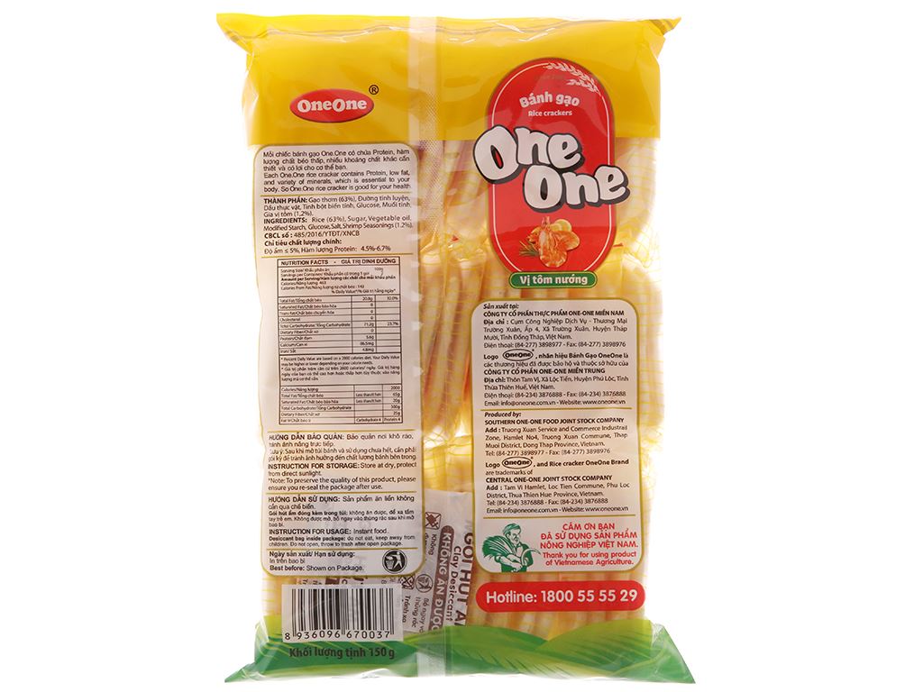 Bánh gạo One One vị tôm nướng gói 150g 4