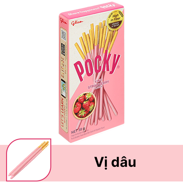 Bánh que Glico Pocky phủ kem hương dâu hộp 38g