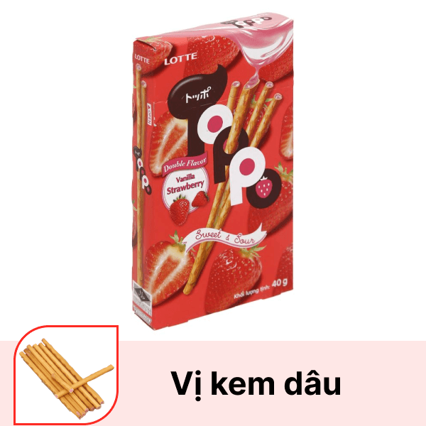 Bánh que Lotte Toppo nhân kem dâu hộp 40g