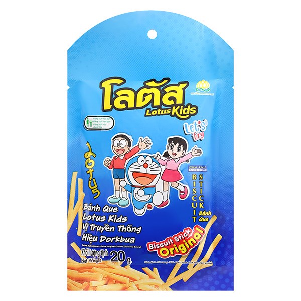 Bánh Que Dorkbua Lotus Kids Vị Truyền Thống Gói 20G (Từ 2 Tuổi) - Giao Bao Bì Ngẫu Nhiên