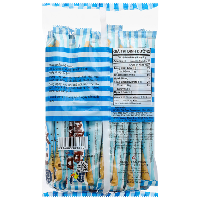 Túi 20 gói snack vị sữa Oishi Akiko 7g (từ 3 tuổi)