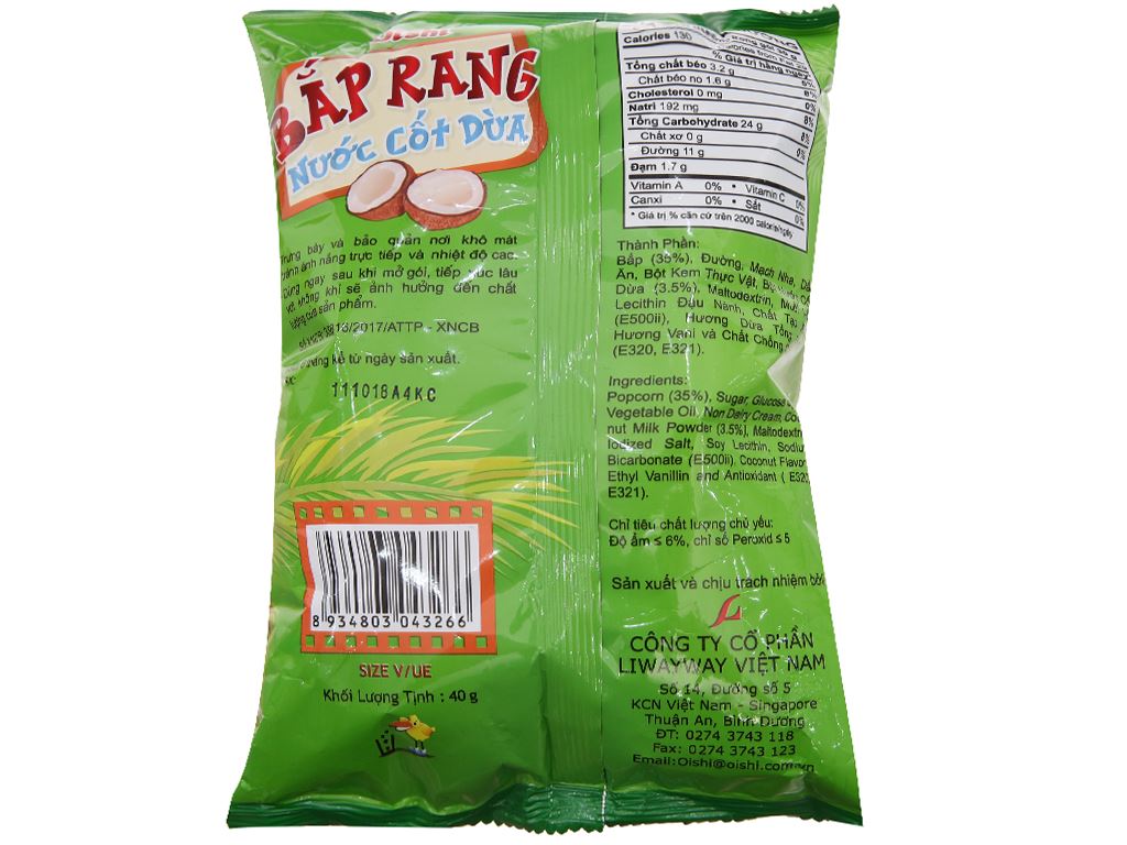 Snack bắp nước cốt dừa Oishi 40g giá tốt tại Bách hoá XANH